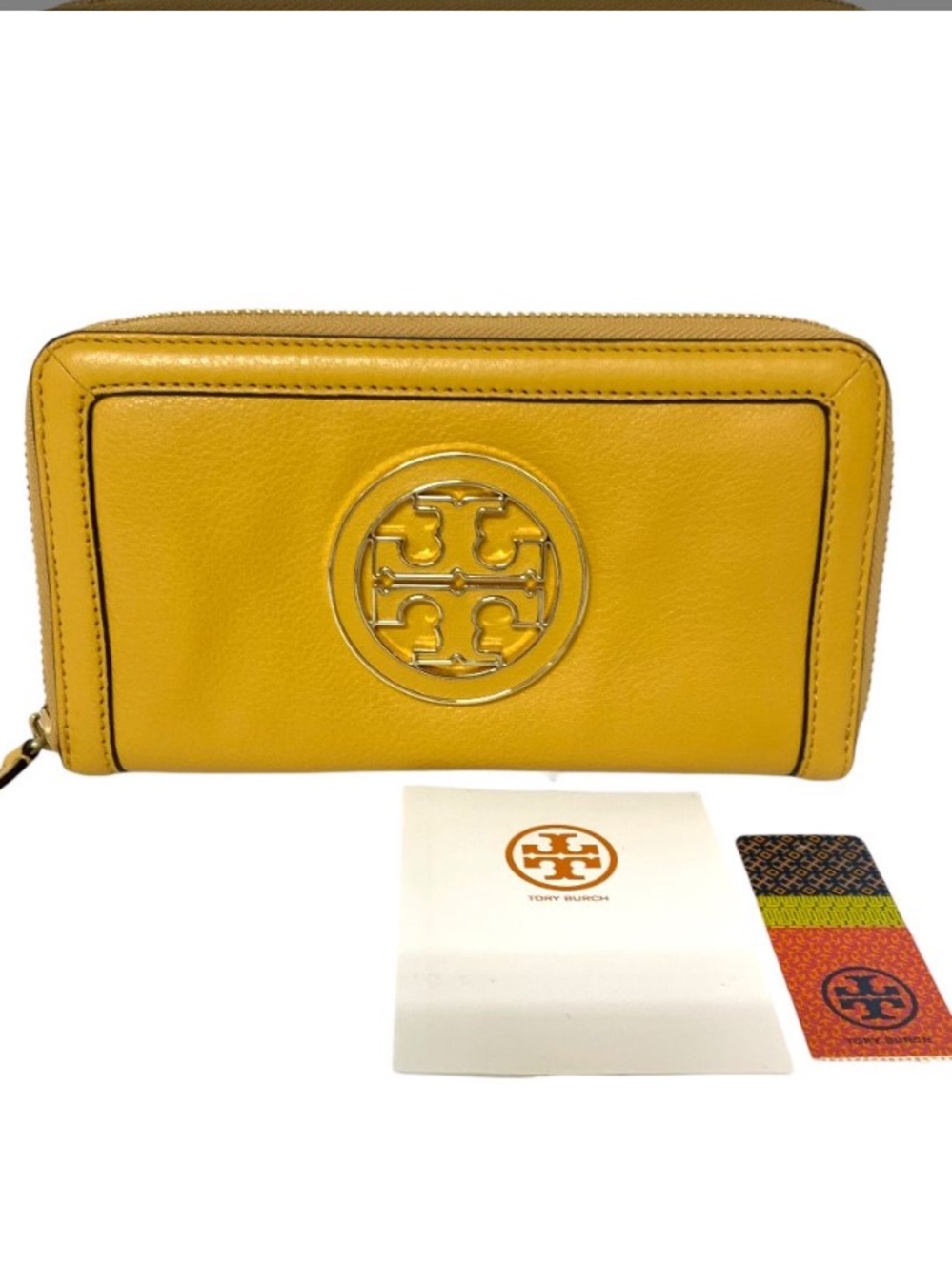 Tory Burch Mustard Yellow Logo Zip Wallet